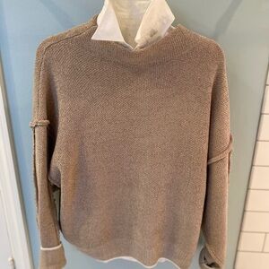 NWT Oatmeal Slouchy Exposed Seam Pullover. Loose turtleneck. Boutique $ tag. S